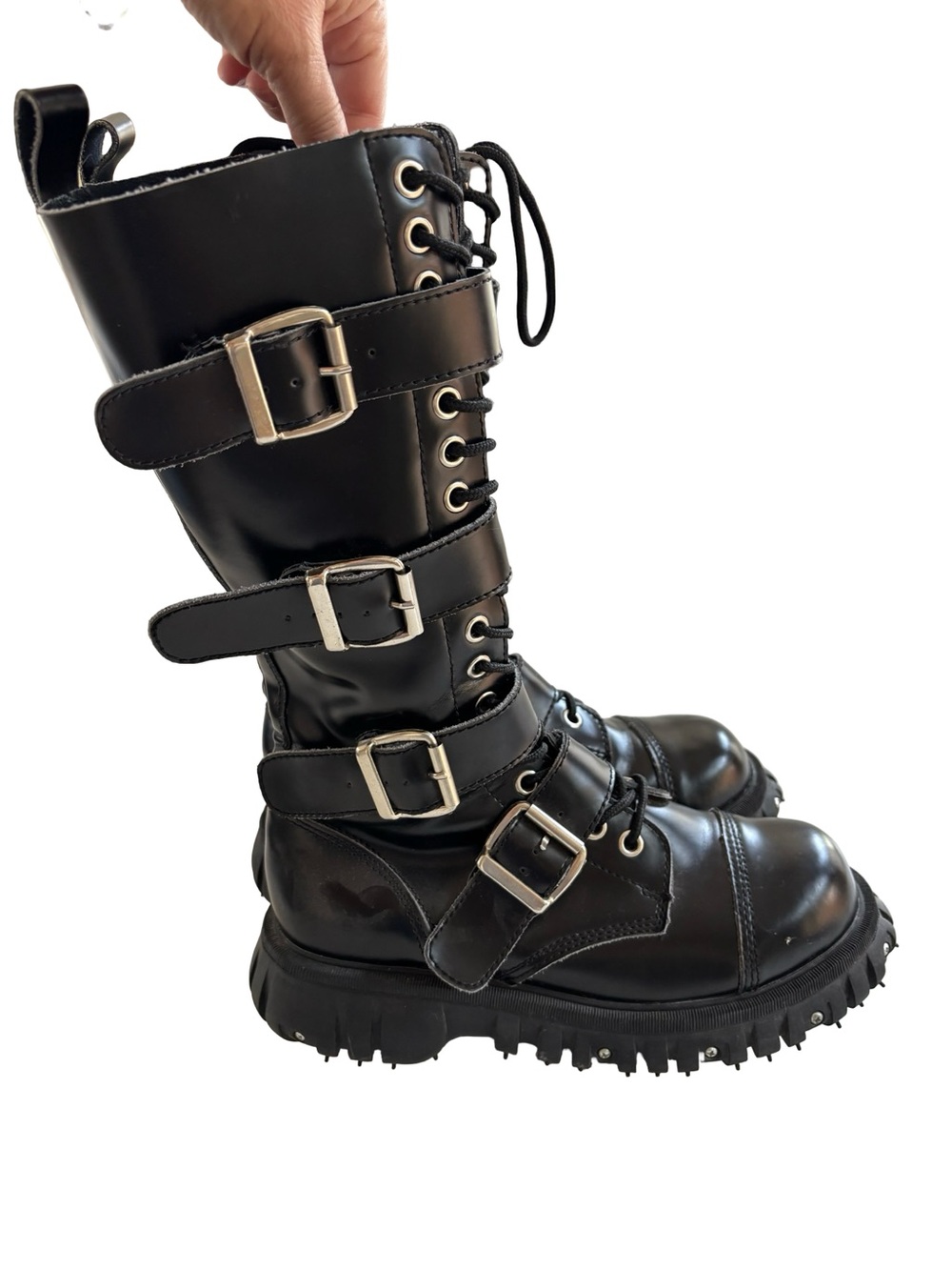 T.U.K Women’s Tall Black Buckle Boots Sz 8
